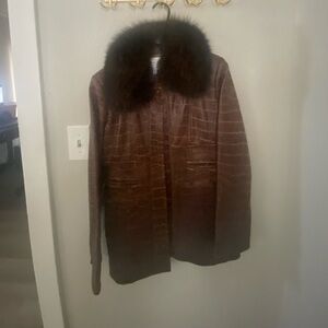Oscar De La Renta Leather Jacket with fur lining